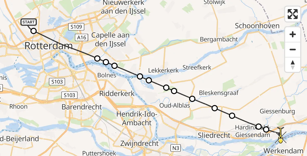 Routekaart van de vlucht: Lifeliner 2 naar Hardinxveld-Giessendam, Terletpad