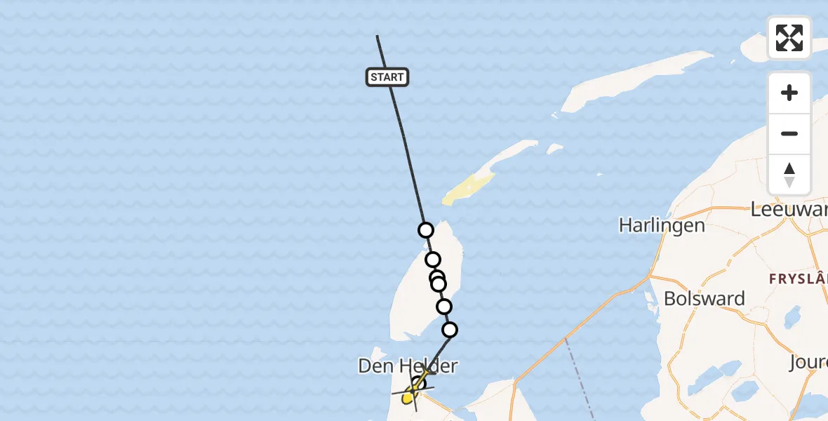 Vluchtroute Kustwachthelikopter van  naar Vliegveld De Kooy