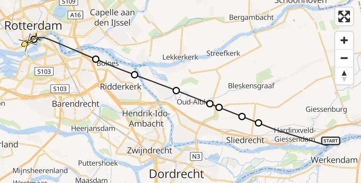 Routekaart van de vlucht: Lifeliner 2 naar Erasmus MC, De Buurt