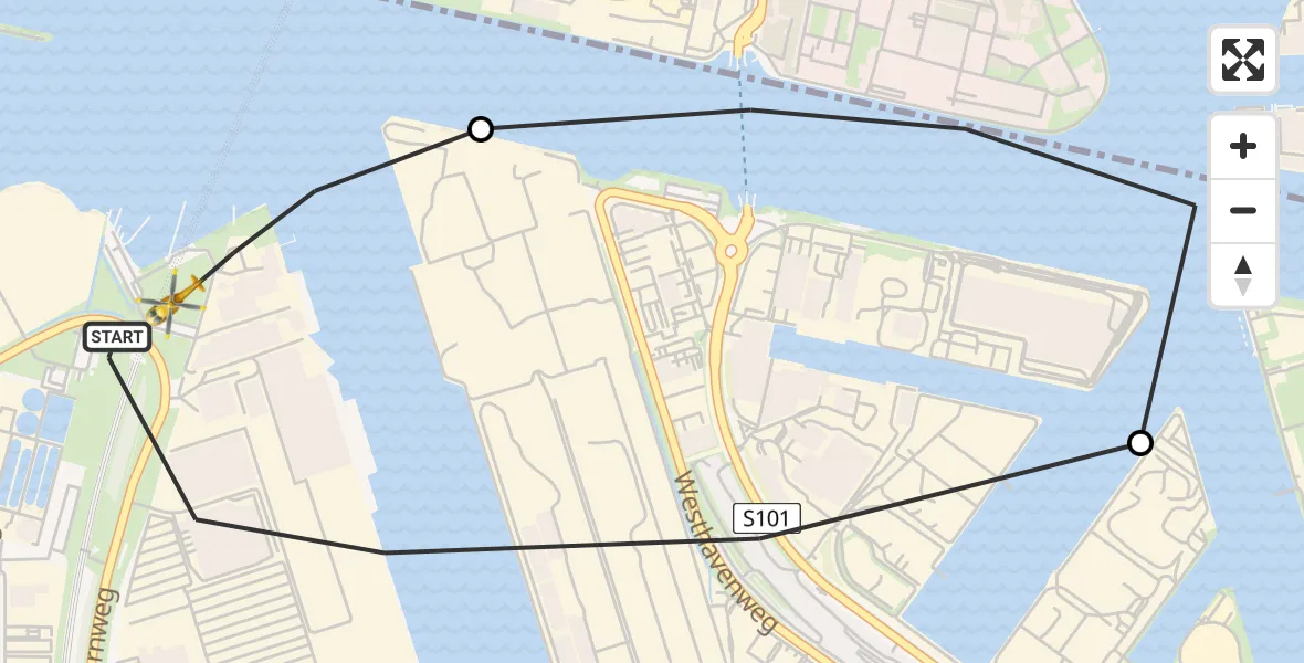 Vluchtroute Traumahelikopter van Amsterdam Heliport naar Amsterdam Heliport