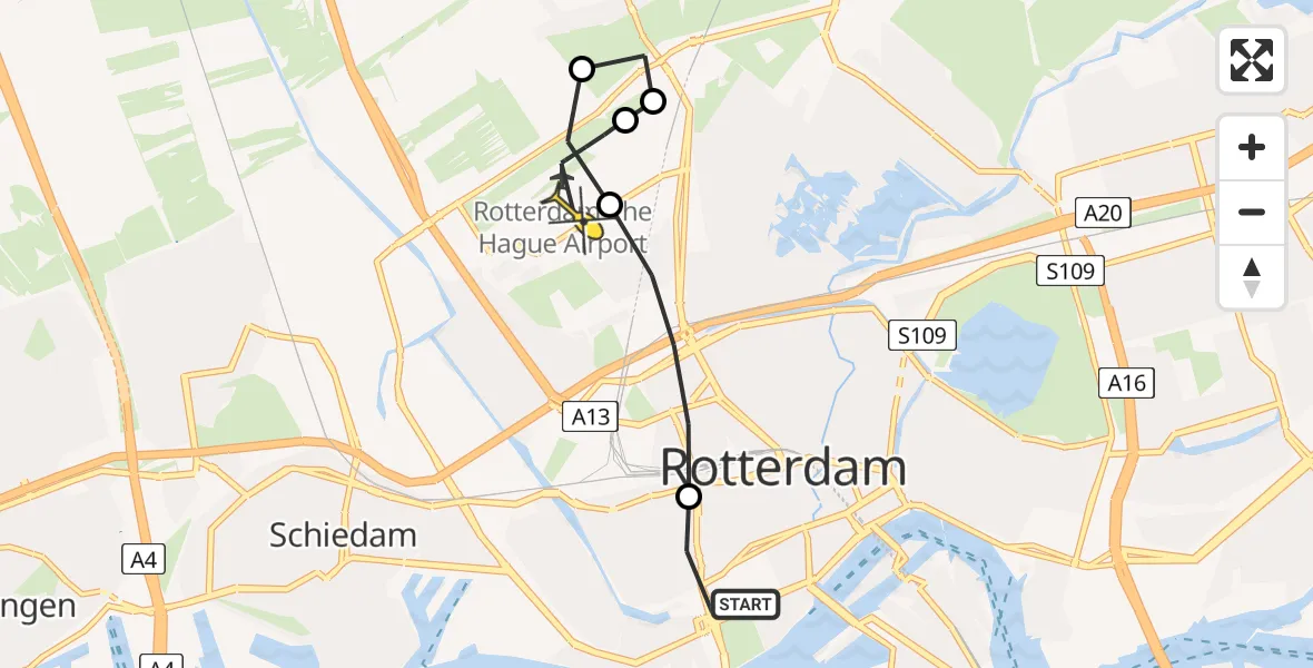 Routekaart van de vlucht: Lifeliner 2 naar Rotterdam The Hague Airport, Schietbaanlaan