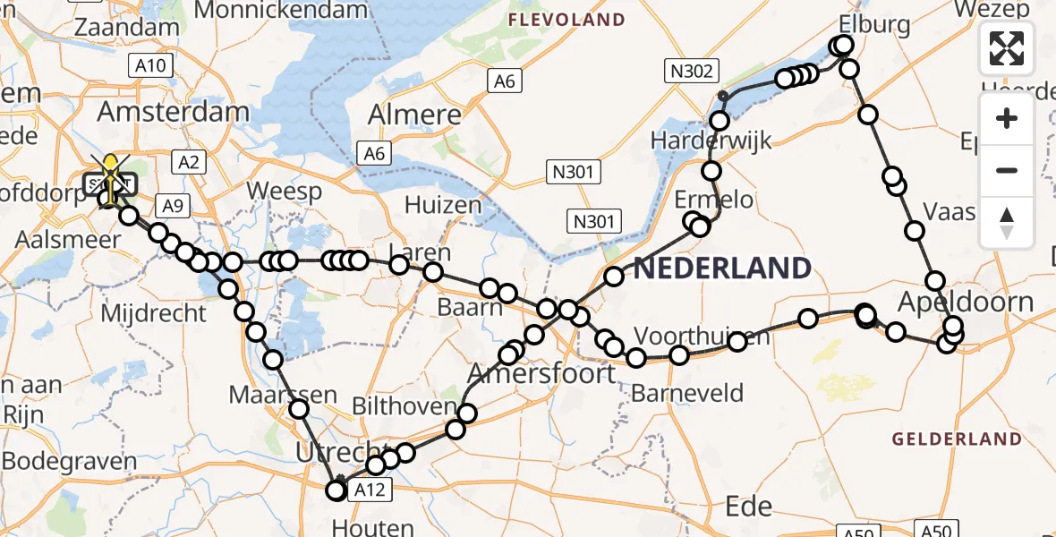 Routekaart van de vlucht: Politieheli naar Schiphol, Westerkimweg