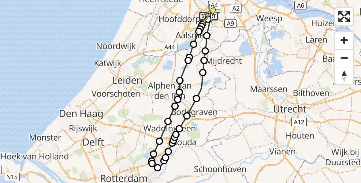 Routekaart van de vlucht: Politieheli naar Schiphol, Amsterdam-Bataviaweg