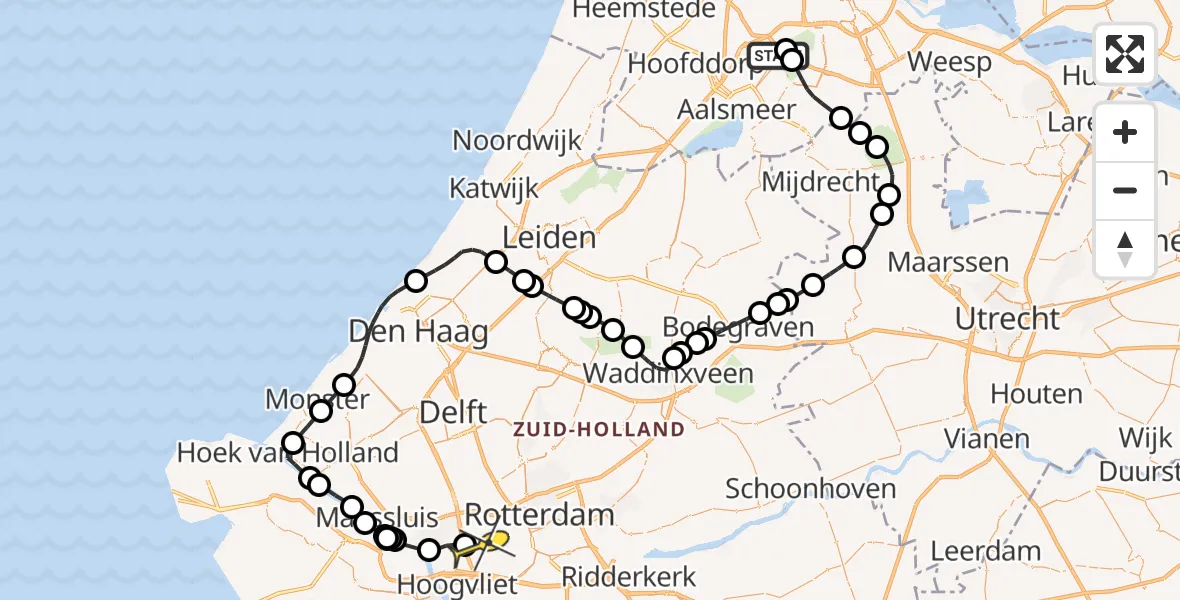 Routekaart van de vlucht: Politieheli naar Schiedam, Schipholdijk