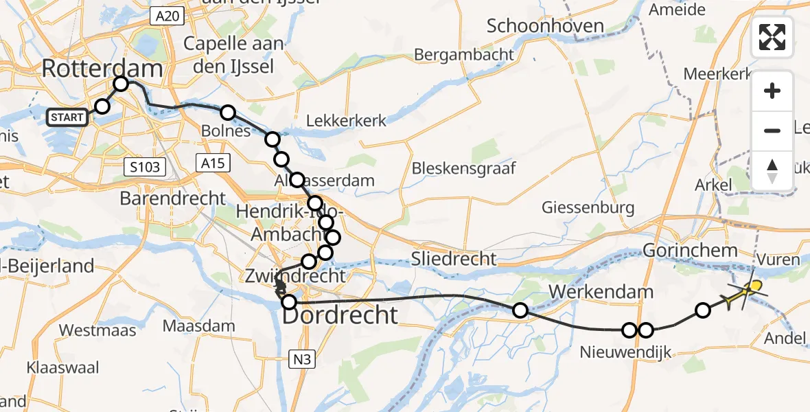 Routekaart van de vlucht: Politieheli naar Rijswijk (NB), Boelewerf