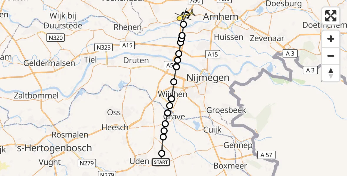 Routekaart van de vlucht: Lifeliner 3 naar Doorwerth, Millsebaan