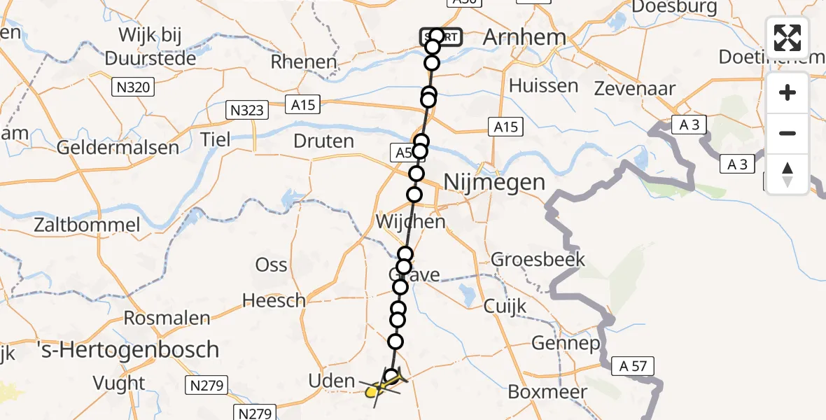 Routekaart van de vlucht: Lifeliner 3 naar Vliegbasis Volkel, Roggekamp