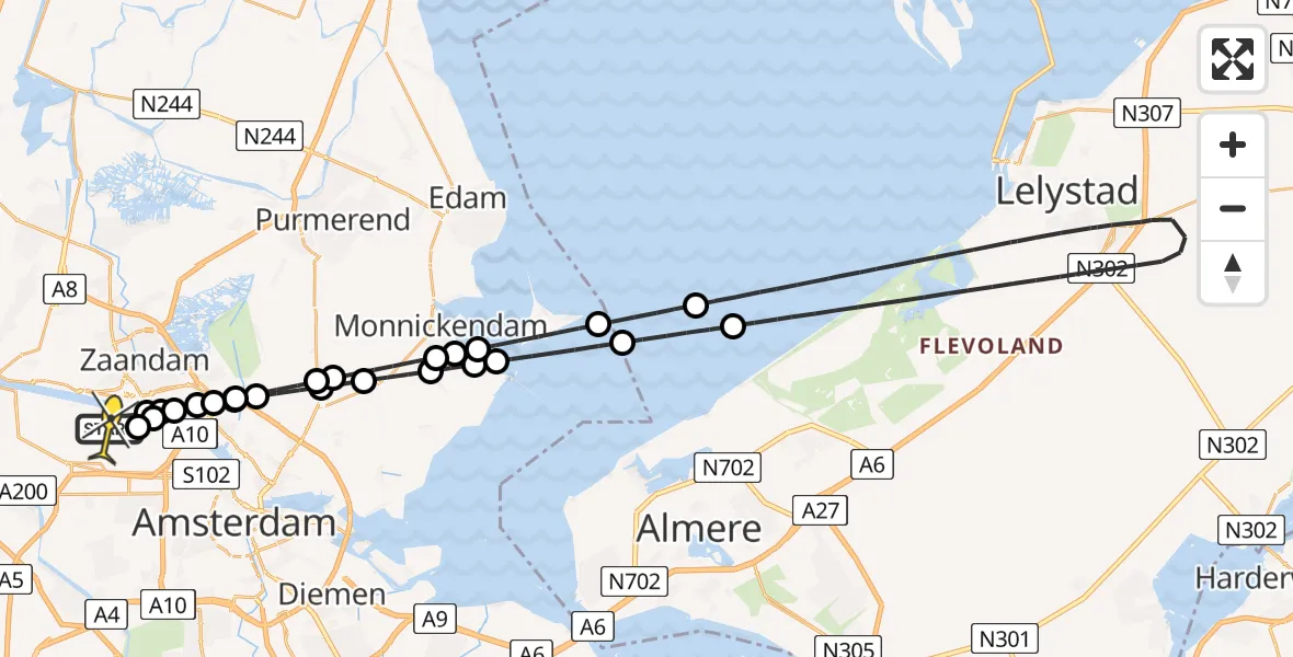 Routekaart van de vlucht: Lifeliner 1 naar Amsterdam Heliport, Hornweg