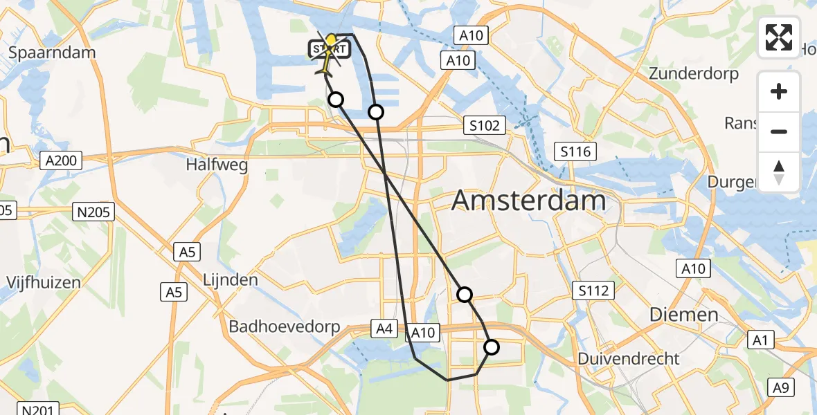 Routekaart van de vlucht: Lifeliner 1 naar Amsterdam Heliport, Kajuitpad
