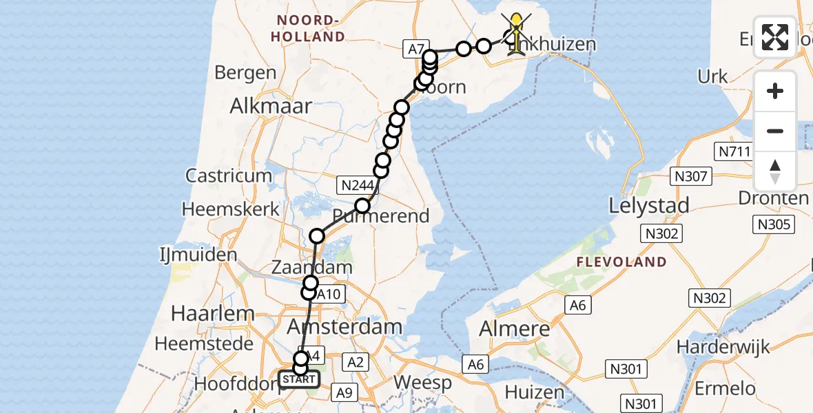 Routekaart van de vlucht: Politieheli naar Grootebroek, Geerling