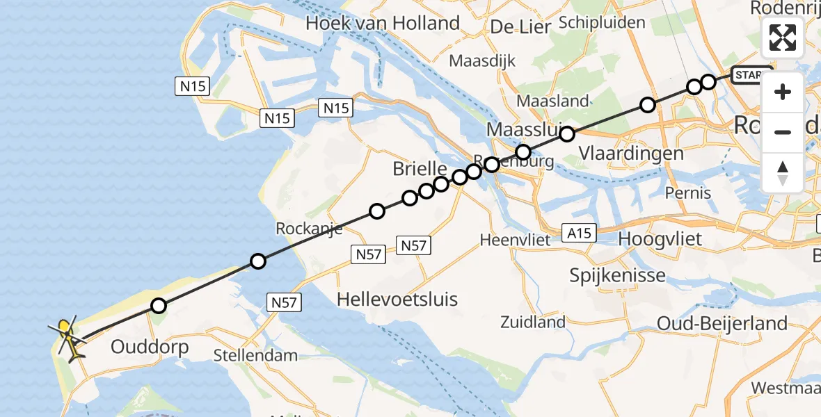 Routekaart van de vlucht: Lifeliner 2 naar Ouddorp, V.T.V. Onze Tuinen