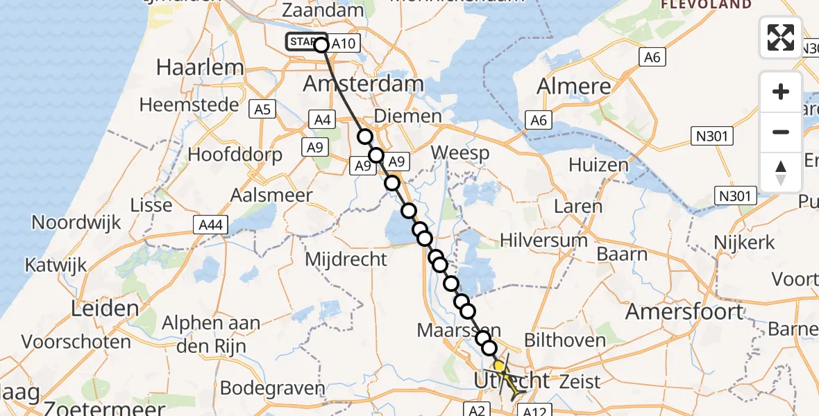 Routekaart van de vlucht: Lifeliner 1 naar Utrecht, Westhavenweg