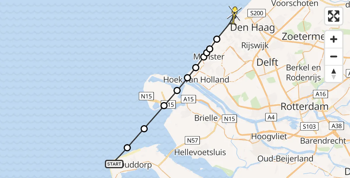 Routekaart van de vlucht: Lifeliner 2 naar Den Haag, Dijk Het Flaauwe Werk