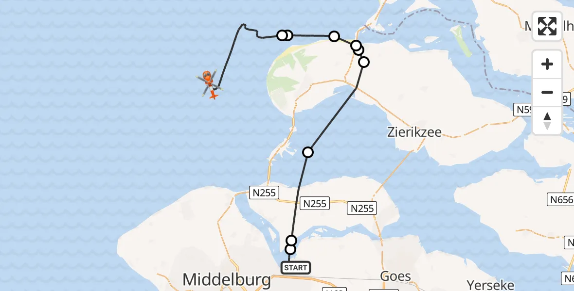 Vluchtroute Kustwachthelikopter Vliegveld Midden-Zeeland - , 03 december 2024, 13:14
