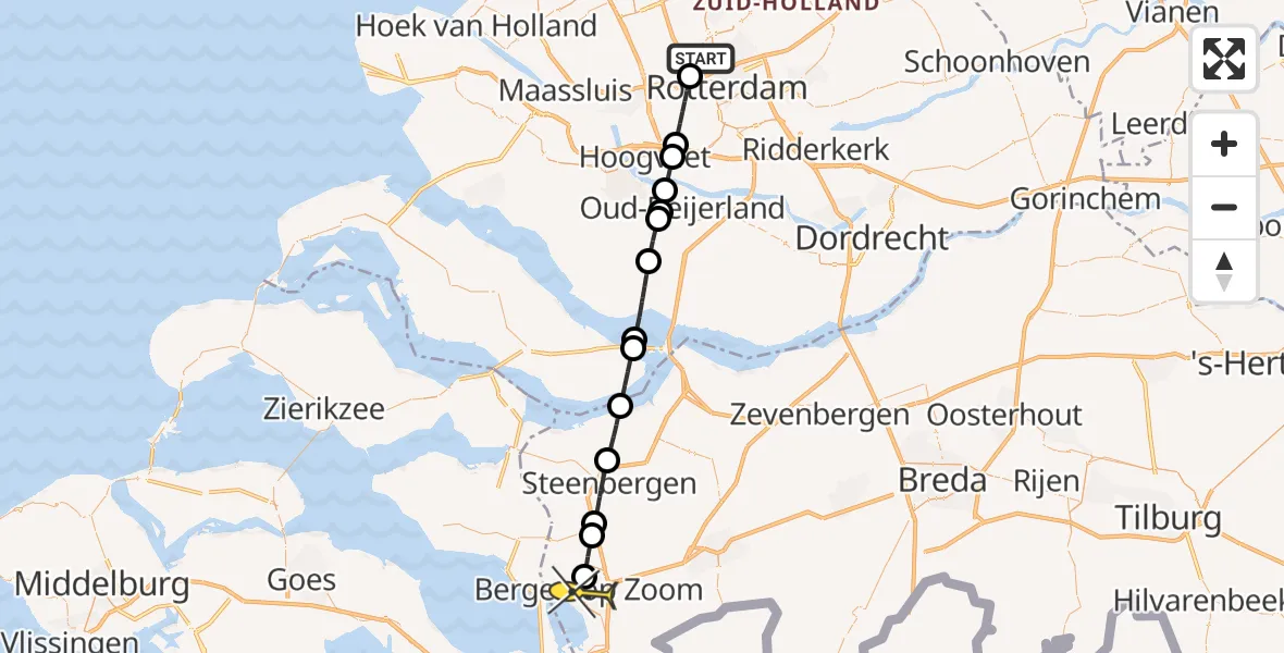 Routekaart van de vlucht: Lifeliner 2 naar Bergen op Zoom, Landzichtstraat