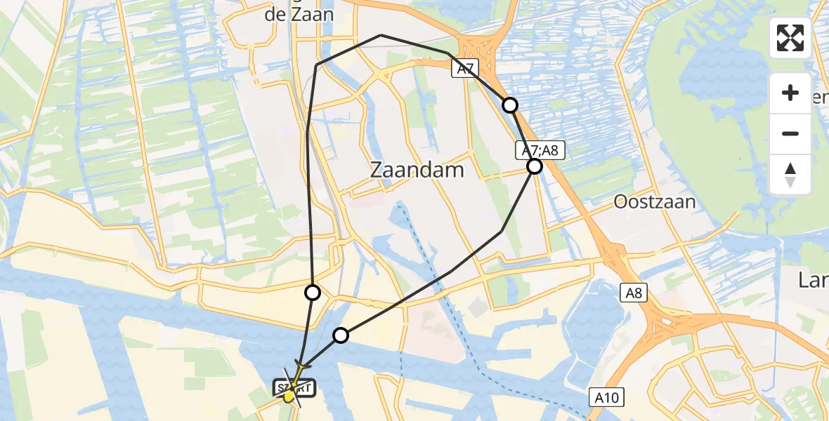 Routekaart van de vlucht: Lifeliner 1 naar Amsterdam Heliport, Zijtocht