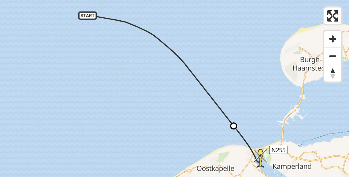 Routekaart van de vlucht: Kustwachthelikopter naar Vrouwenpolder, Schouwenbank 2 waverider