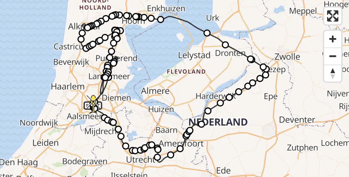 Routekaart van de vlucht: Politieheli naar Schiphol, Amsterdam-Bataviaweg