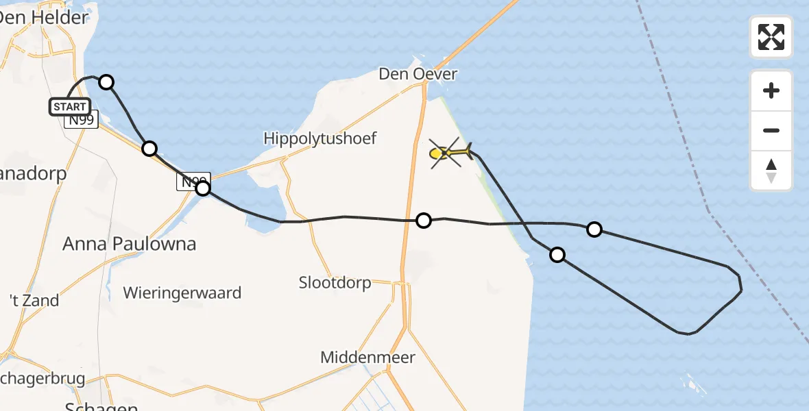 Routekaart van de vlucht: Kustwachthelikopter naar Wieringerwerf, Luchthavenweg