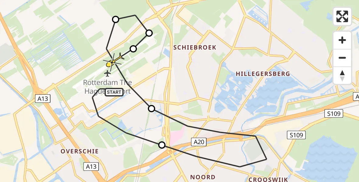 Routekaart van de vlucht: Lifeliner 2 naar Rotterdam The Hague Airport, Ypenburgstraat