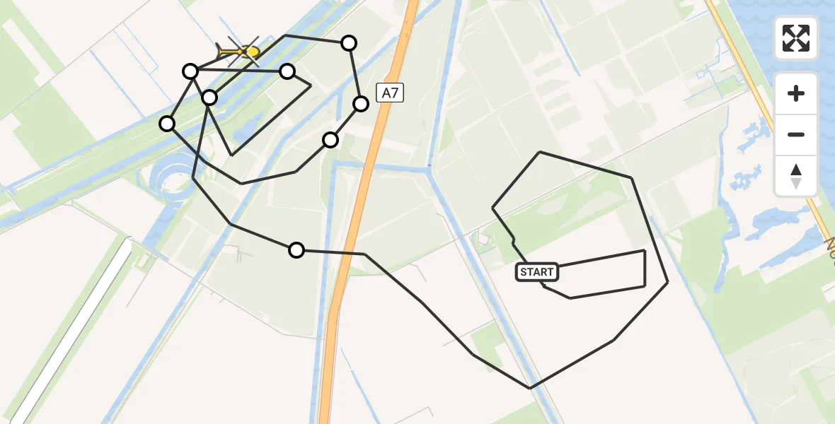 Routekaart van de vlucht: Kustwachthelikopter naar Hippolytushoef, Sluitgatweg