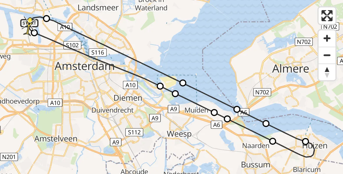 Routekaart van de vlucht: Lifeliner 1 naar Amsterdam Heliport, Hemkade