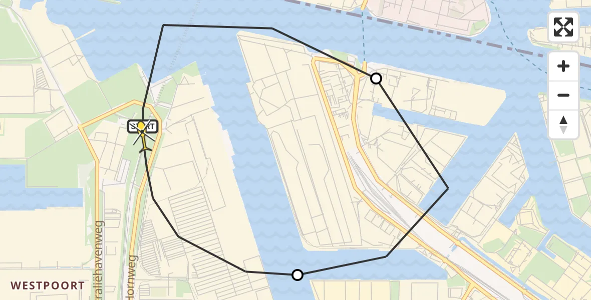 Routekaart van de vlucht: Lifeliner 1 naar Amsterdam Heliport, Symon Spiersweg