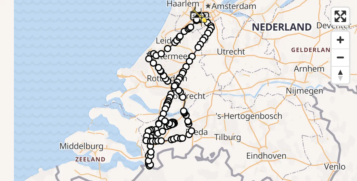 Vluchtroute Politiehelikopter van Schiphol naar Schiphol