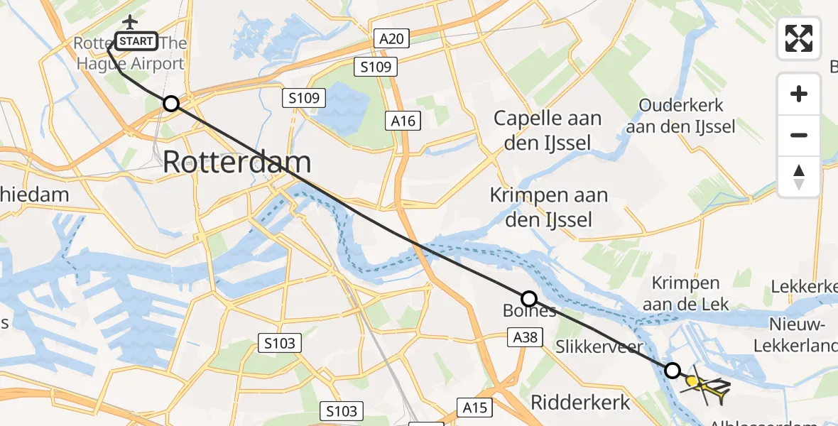 Routekaart van de vlucht: Lifeliner 2 naar Alblasserdam, Van der Duijn van Maasdamweg