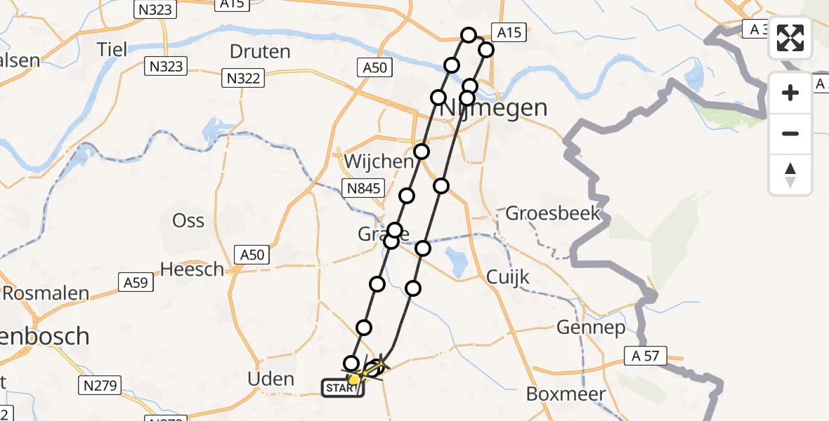 Routekaart van de vlucht: Lifeliner 3 naar Volkel, Zeelandsedijk