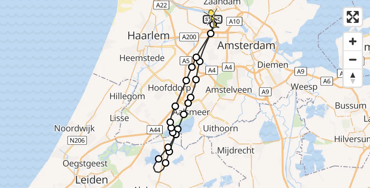 Routekaart van de vlucht: Lifeliner 1 naar Amsterdam Heliport, Grote Tocht