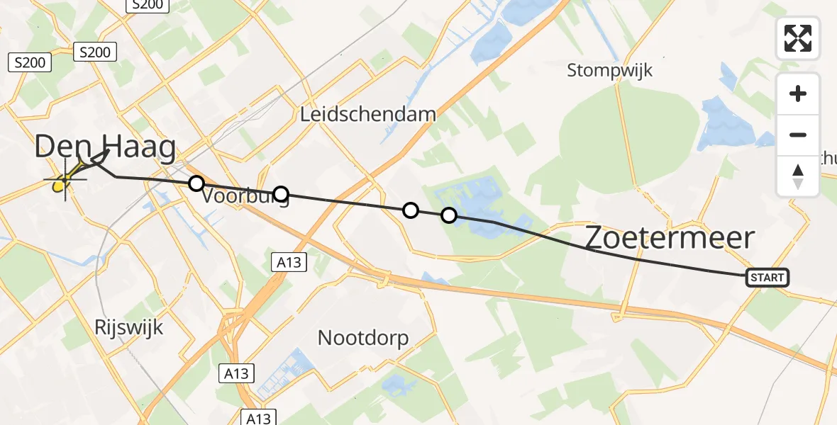 Routekaart van de vlucht: Lifeliner 1 naar Den Haag, Osylaan