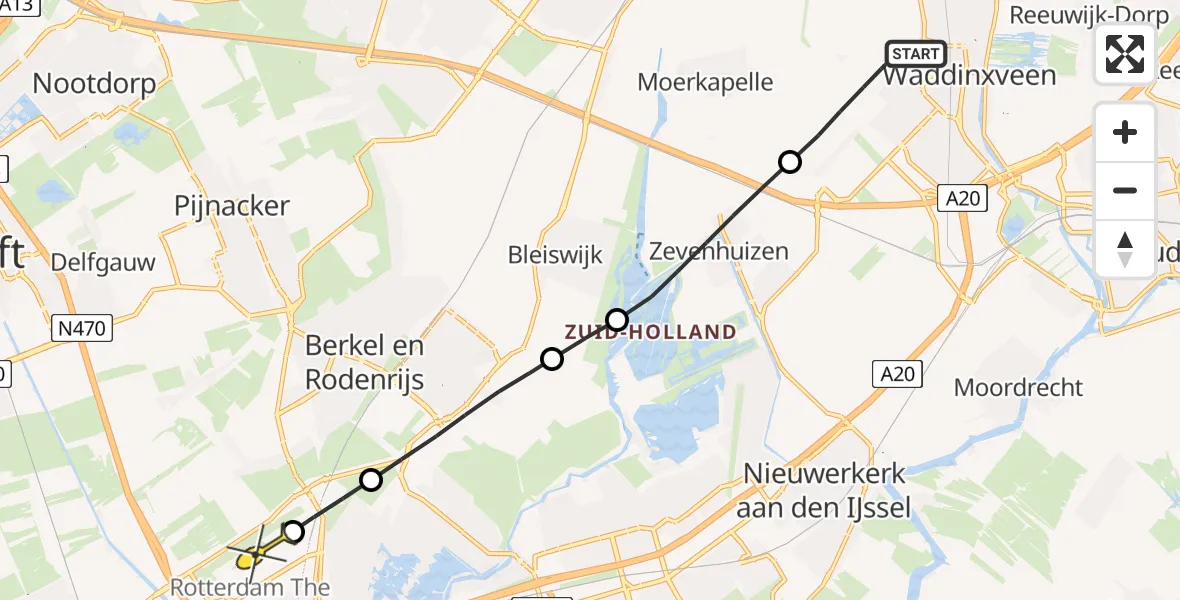 Routekaart van de vlucht: Lifeliner 2 naar Rotterdam The Hague Airport, Noordeinde