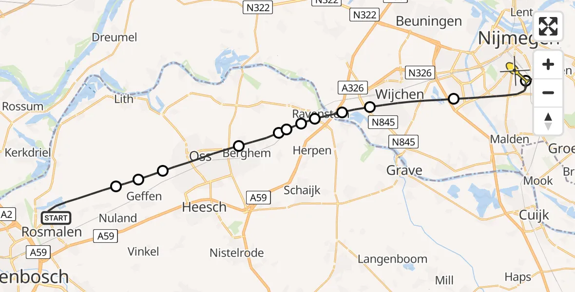 Routekaart van de vlucht: Lifeliner 3 naar Radboud Universitair Medisch Centrum, Bronmospad