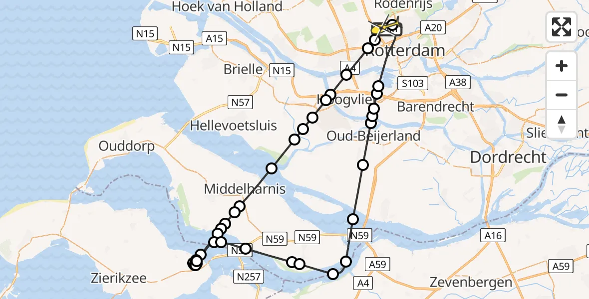 Routekaart van de vlucht: Lifeliner 2 naar Rotterdam The Hague Airport, De Lugt