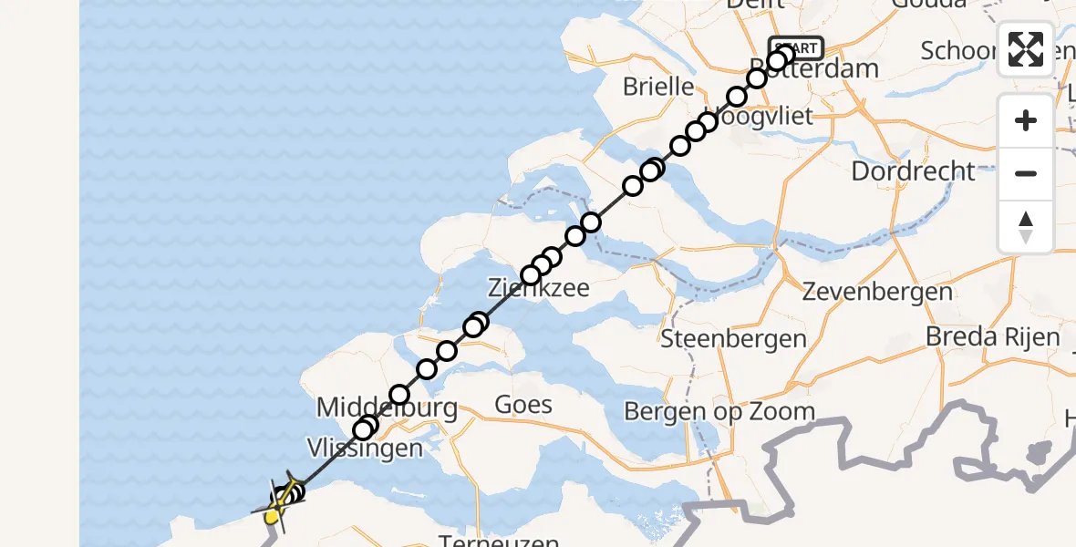 Routekaart van de vlucht: Lifeliner 2 naar Cadzand, Brandenburgbaan