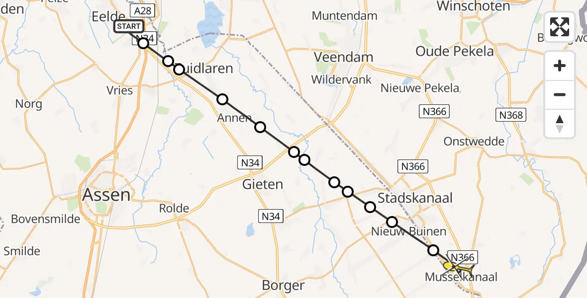 Routekaart van de vlucht: Lifeliner 4 naar Musselkanaal, Oosterveldweg