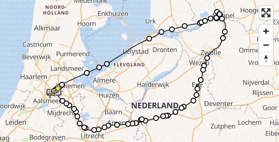 Routekaart van de vlucht: Politieheli naar Schiphol, Aalsmeer