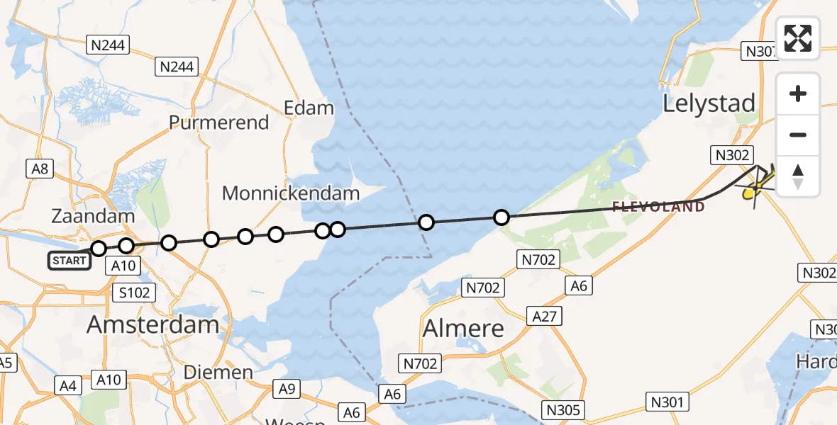 Routekaart van de vlucht: Lifeliner 1 naar Lelystad Airport, Hemkade