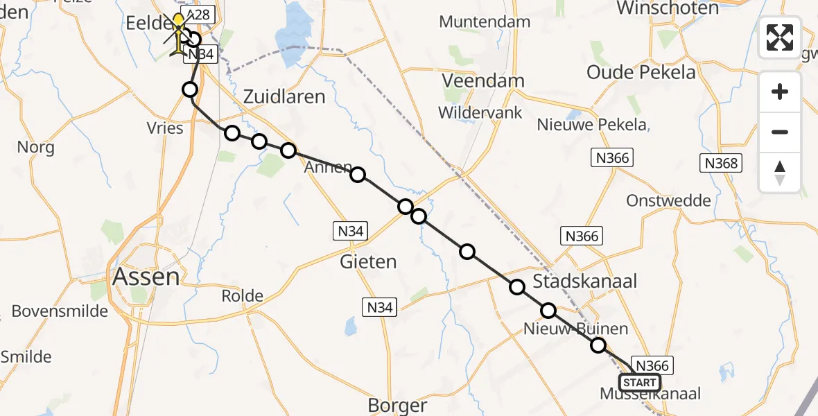 Routekaart van de vlucht: Lifeliner 4 naar Groningen Airport Eelde, Telefoonweg