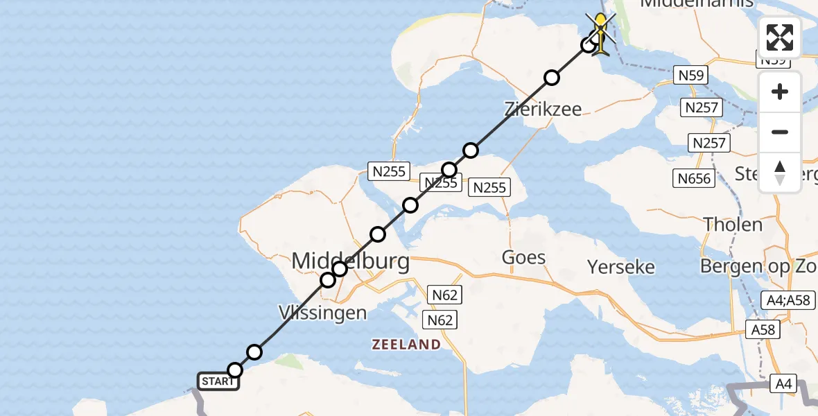 Routekaart van de vlucht: Lifeliner 2 naar Brouwershaven, Zwartepolderweg