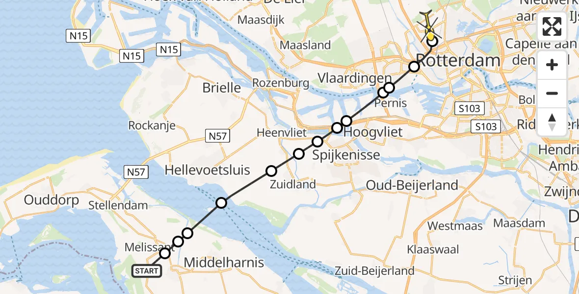 Routekaart van de vlucht: Lifeliner 2 naar Rotterdam The Hague Airport, 2e Stoofweg