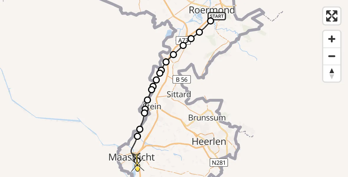 Routekaart van de vlucht: Lifeliner 3 naar Maastricht UMC+, Leropperweg