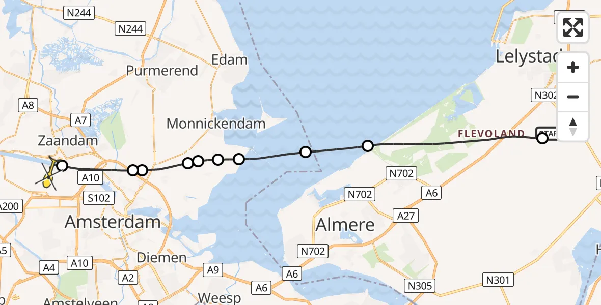 Routekaart van de vlucht: Lifeliner 1 naar Amsterdam Heliport, Talingweg