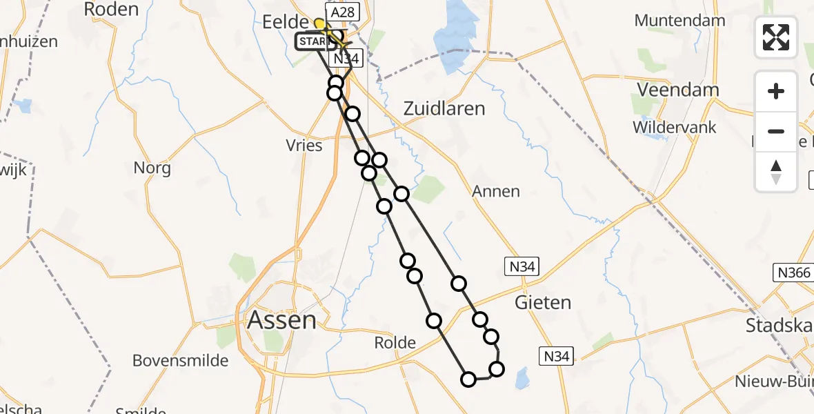 Routekaart van de vlucht: Lifeliner 4 naar Eelde, Duinstraat