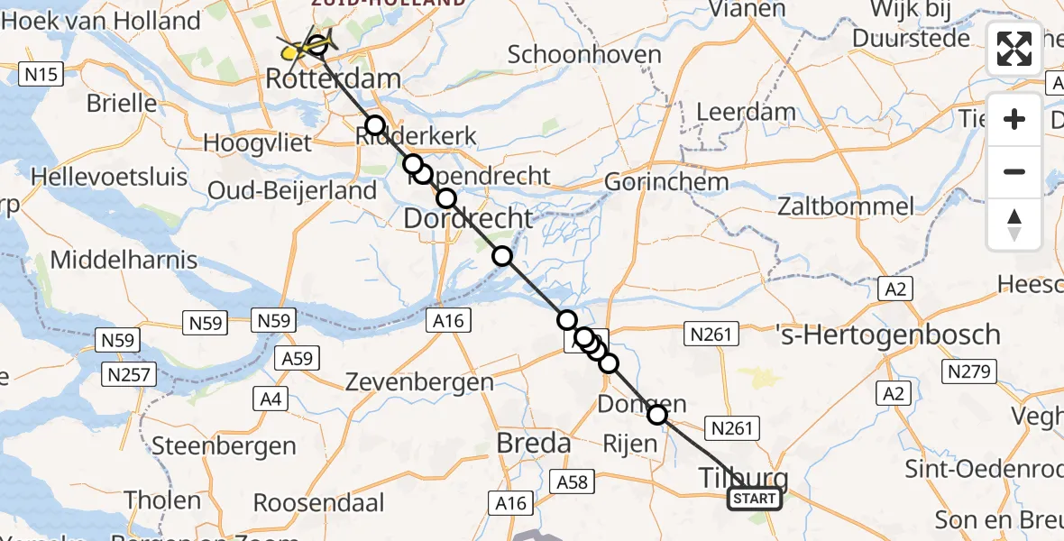 Routekaart van de vlucht: Lifeliner 2 naar Rotterdam The Hague Airport, Broekhovenseweg