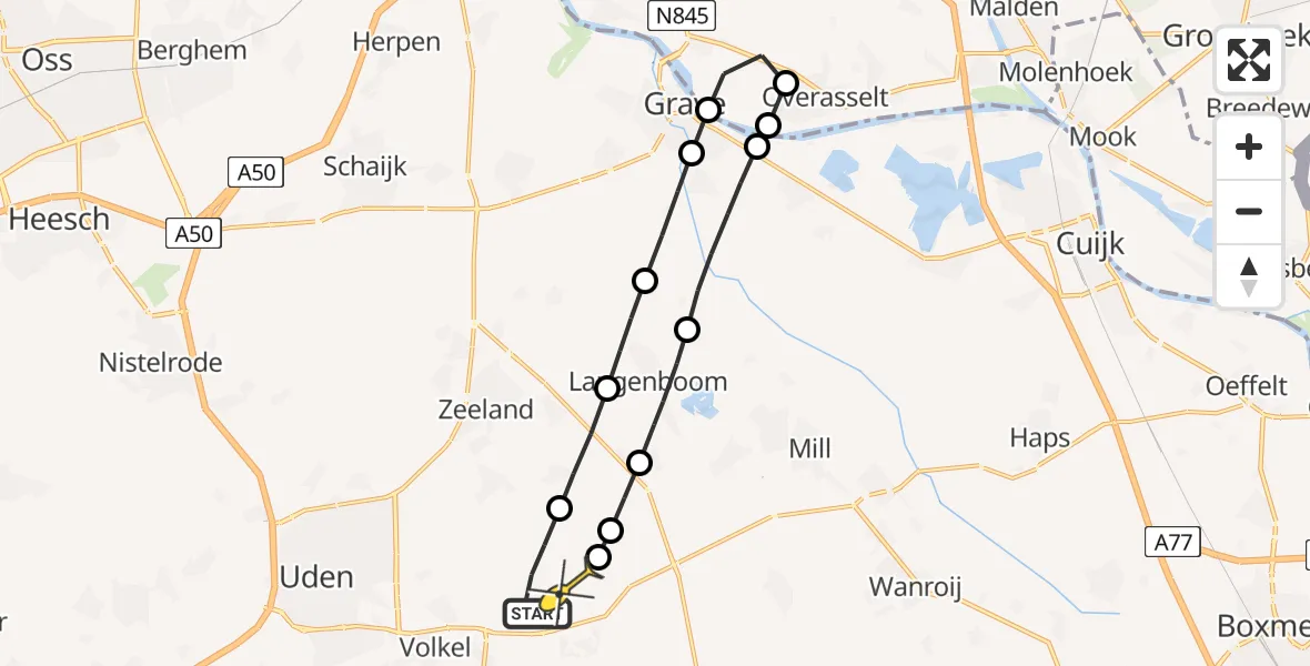 Routekaart van de vlucht: Lifeliner 3 naar Vliegbasis Volkel, Zeelandsedijk