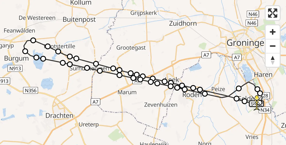 Routekaart van de vlucht: Lifeliner 4 naar Groningen Airport Eelde, Koedijk
