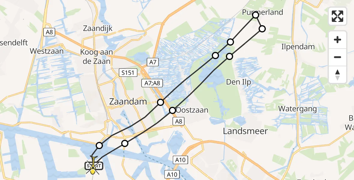 Routekaart van de vlucht: Lifeliner 1 naar Amsterdam Heliport, Pieter Lieftinckweg