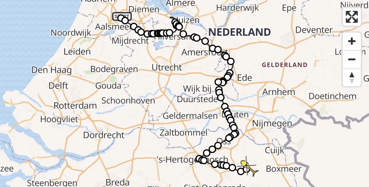 Routekaart van de vlucht: Politieheli naar Vliegbasis Volkel, Westerkimweg